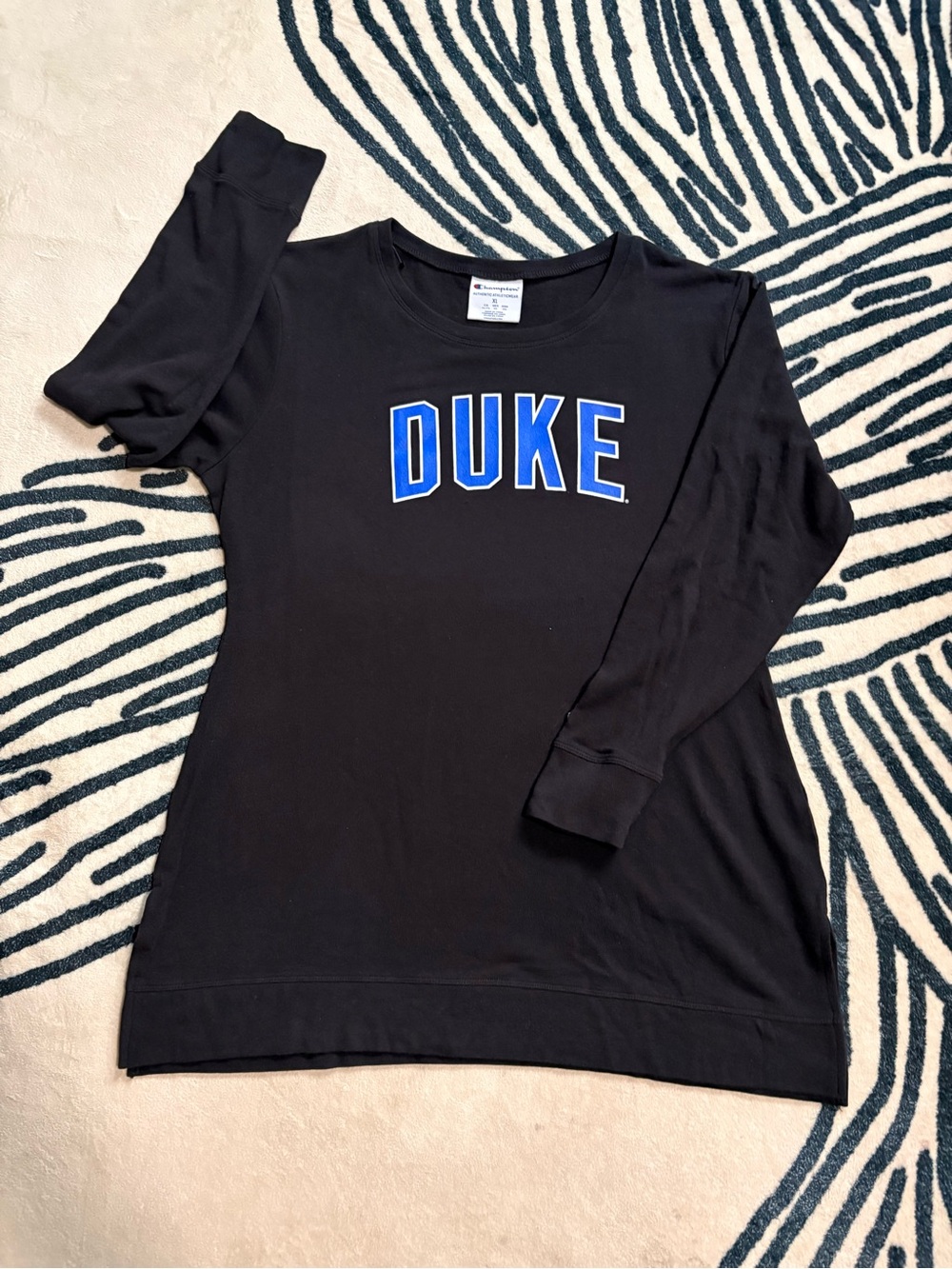 Champion Black Crewneck with Blue DUKE Lettering